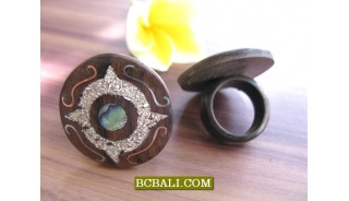 Black Wooden Ethnic Finger Rings Motif Carved